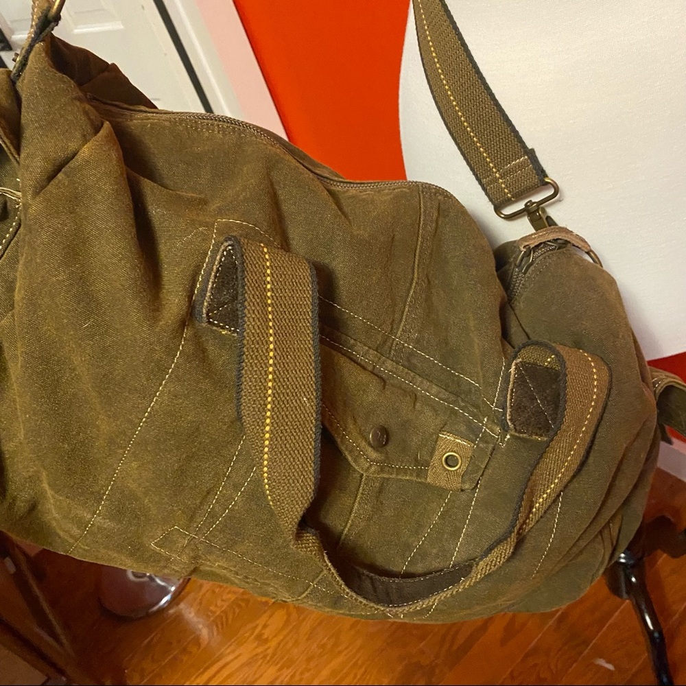 Bed Stu Heavy Denim Canvas Duffle Bag Suede Accents